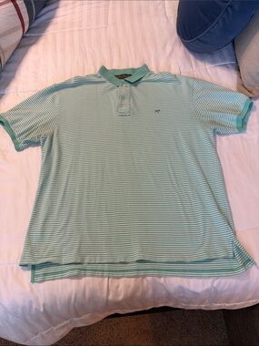 Southern Point Co. Striped Mint Polo Shirt with Contrast Collar